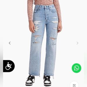 Levis Ribcage straight ankle Womens jeans 26in shredded Release hem Medium wash